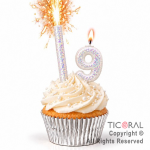 SET BENGALA Y VELA NUMERAL NUMERO 9 CON GIBRE BLANCO